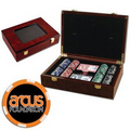 Poker chips set with Glossy wood case - 200 Full Color 6 Stripe chips